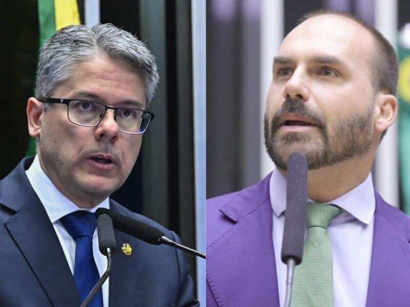 Vieira ironizou abandono do mandato de Eduardo Bolsonaro para permanecer nos Estados Unidos. - Waldemir Barreto/Agência Senado e Mario Agra / Câmara dos Deputados