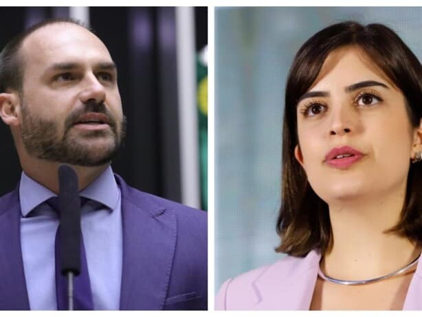 Eduardo Bolsonaro teve intenção de atacar Tabata Amaral difundindo falsas informações contra a deputado, segundo Alexandre de Moraes; - Mário Agra e Gilmar Félix/Agência Câmara | Montagem Congresso em Foco
