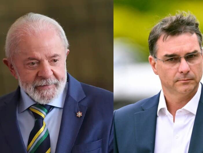 Lula lidera no 1º turno, e Flávio Bolsonaro aparece em segundo, concentrando votos da direita. - Marcelo Camargo/Agência Brasil | Evaristo Sa/AFP