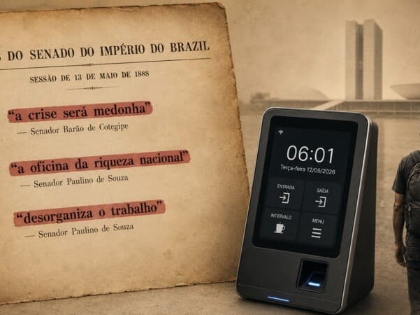 A arte reúne trechos de discursos parlamentares do século 19 usados contra a abolição e os coloca em diálogo com o debate atual sobre jornada de trabalho. - Arte Congresso em Foco