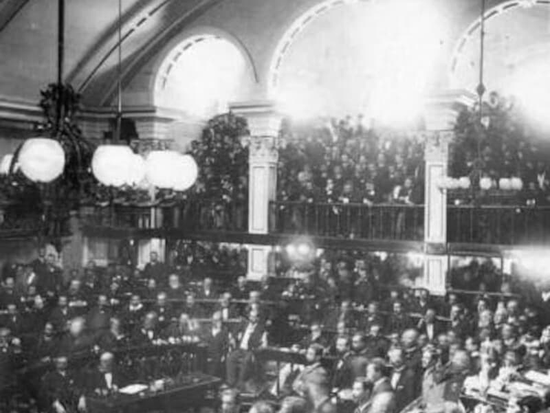 Registro histórico da sessão do Senado que aprovou a Lei Áurea. - Arquivo Senado