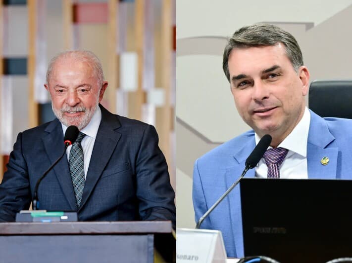 Levantamento indica vantagem de 5,2 pontos percentuais de Lula sobre Flávio Bolsonaro. - Montagem Congresso em Foco | Ricardo Stuckert / PR | Geraldo Magela / Agência Senado
