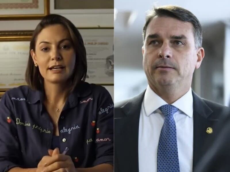 Michelle e Flávio Bolsonaro: ex-primeira-dama acusou o enteado pré-candidato a presidente de destratá-la. Ele nega. - Reprodução/Youtube | Andressa Anholete/Agência Senado