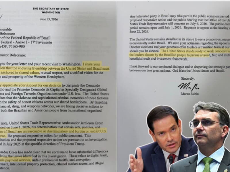 Marco Rubio responde a carta de Flávio Bolsonaro. - Reprodução | Jefferson Rudy/Agência Senado | Arte Congresso em Foco