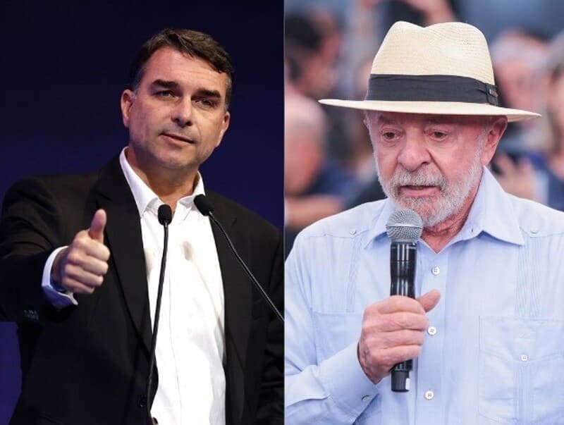Pesquisa mostra redução da vantagem de Lula sobre Flávio Bolsonaro em eventual segundo turno. - Pedro Ladeira/Folhapress | Allan Calisto /Fotoarena/Folhapress