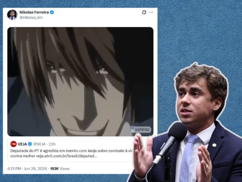 Nikolas Ferreira ironiza agressão cometida por escolta de Janja a deputada do PT. - Reprodução/X | Bruno Spada/Câmara dos Deputados | Arte Congresso em Foco