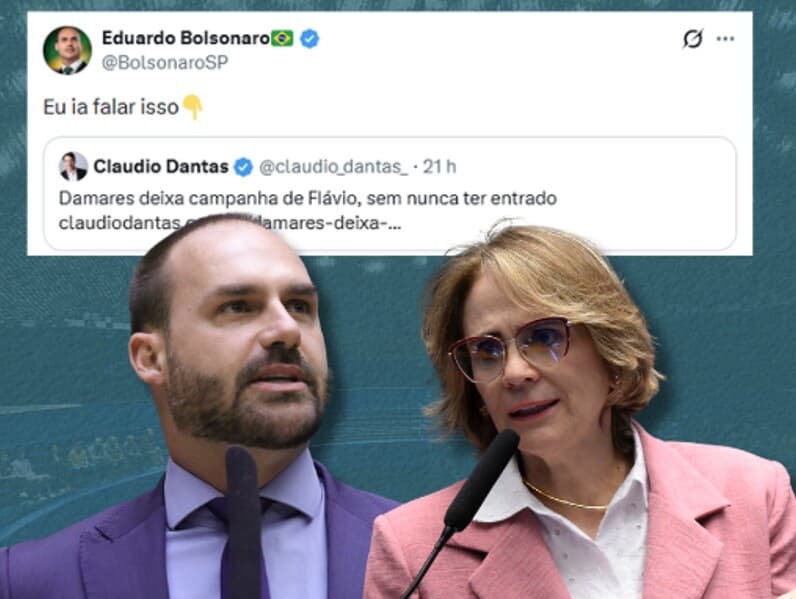 Eduardo ironiza saída de Damares da pré-campanha de Flávio. - Mário Agra/Câmara dos Deputados | Carlos Moura/Agência Senado | Arte Congresso em Foco