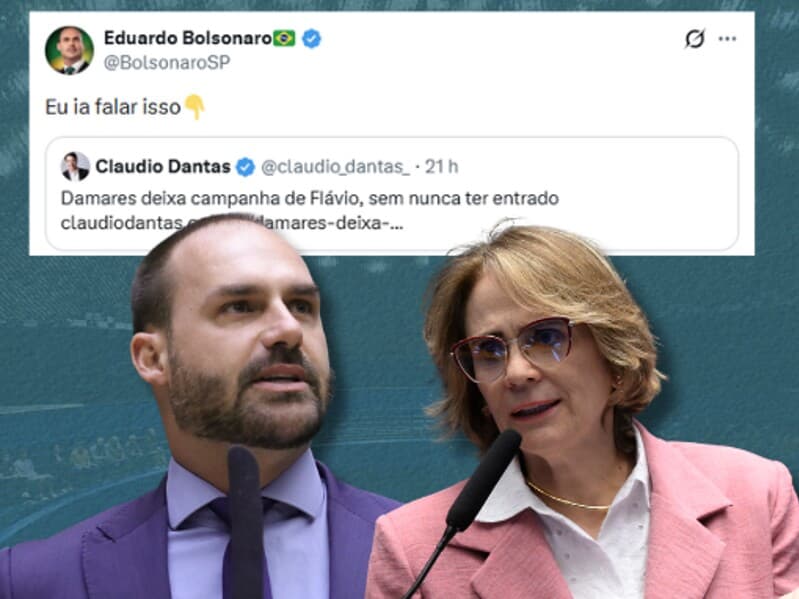 Eduardo ironiza saída de Damares da pré-campanha de Flávio. - Mário Agra/Câmara dos Deputados | Carlos Moura/Agência Senado | Arte Congresso em Foco