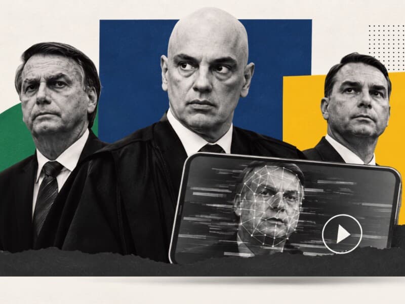 Pedido de explicações de Moraes deixa Flávio e Bolsonaro sem saída fácil. - Arte Congresso em Foco com IA