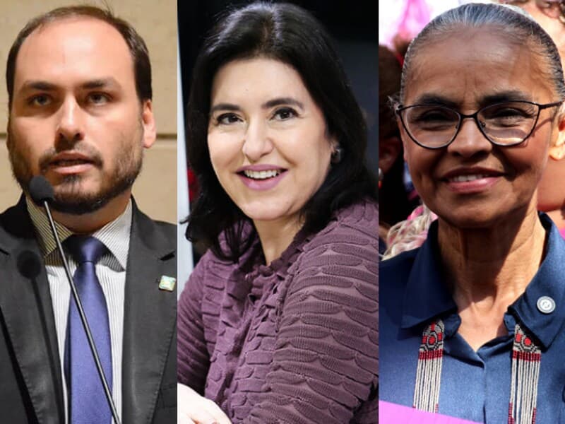 Carlos Bolsonaro, Marina Silva, Simone Tebet e Hélio Lopes são alguns dos candidatos que disputam o Senado por unidades da Federação diferentes daquelas em que nasceram.
 - Renan Olaz/CMRJ | Divulgação | Fábio Vieira/FotoRua/Folhapress | Agência Câmara 