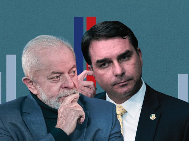 Últimas pesquisas apontam quadro indefinido na disputa presidencial de 2026, com amplo favoritismo de Lula e Flávio Bolsonaro para chegarem ao segundo turno. - Arte Congresso em Foco