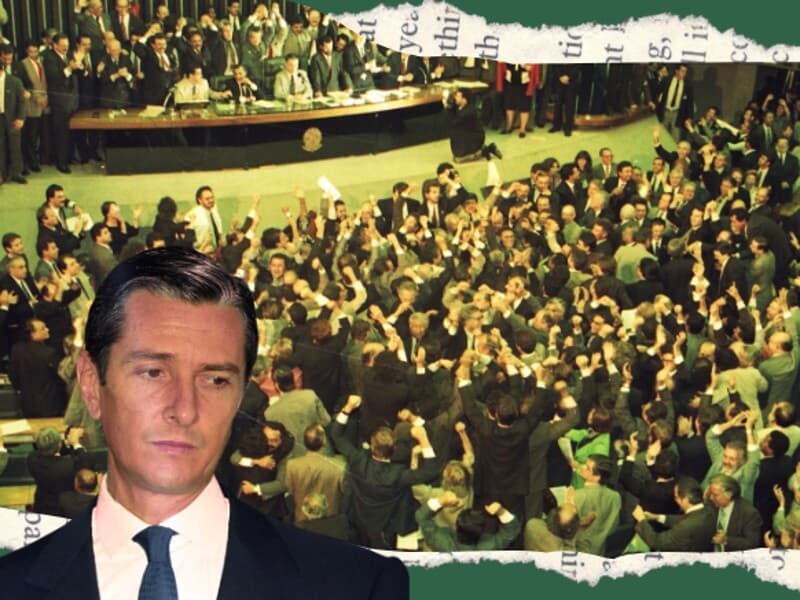 Collor teve o voto de apenas 38 deputados na sessão que aprovou a abertura do processo de impeachment. - Arte Congresso em Foco