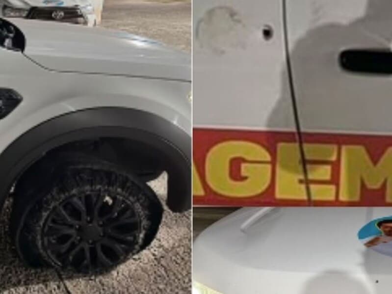 Fotos divulgadas pelo deputado mostram que tiro acertou uma das portas e pneu do carro em que ele e motorista estavam. - Reprodução/Instagram