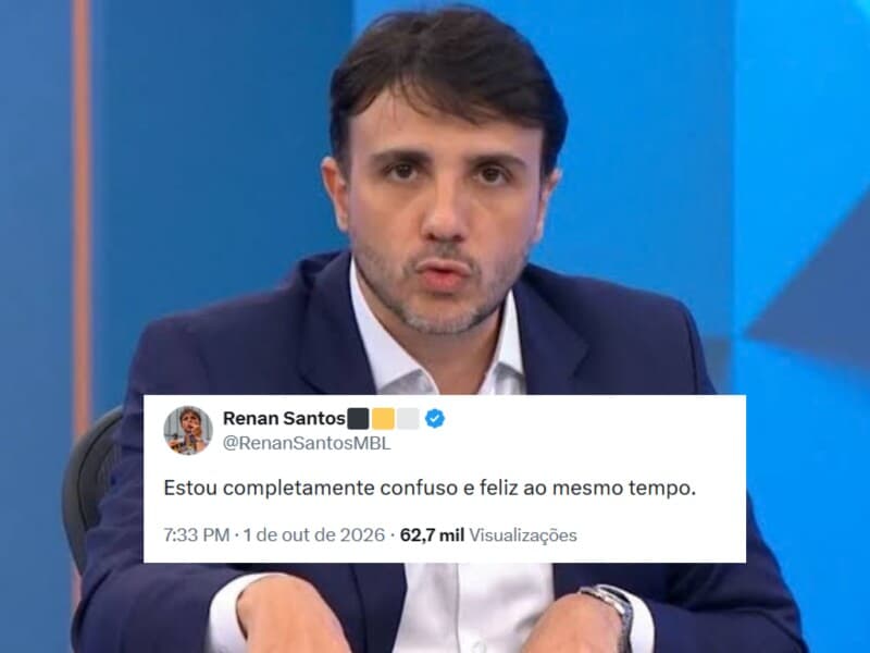 Renan Santos comemora decisão que o coloca em debate da Globo. - TV Globo | X Renan Santos comemora decisão que o coloca em debate da Globo. - TV Globo | X