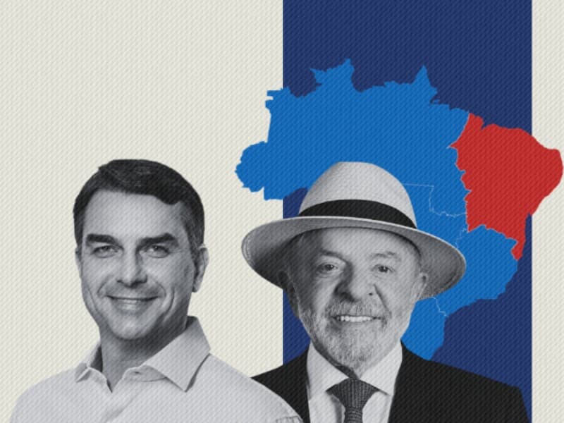 Veja os percetuais de Lula e Flávio, por região. - Arte Congresso em Foco