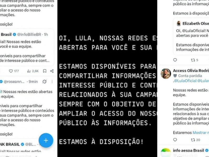 Perfis de fãs ofereceram suas redes à campanha de Lula. - Reprodução / X / Instagram