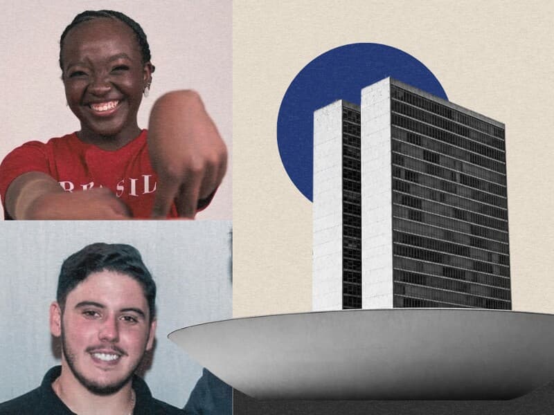No canto esquerda, Ana Elisa e Alvaro Lira, os dois deputados mais jovens da nova legilsatura. No canto direito, Nikolas Ferreira e Lucas Pavanato, os deputados mais votados da história. - Reprodução