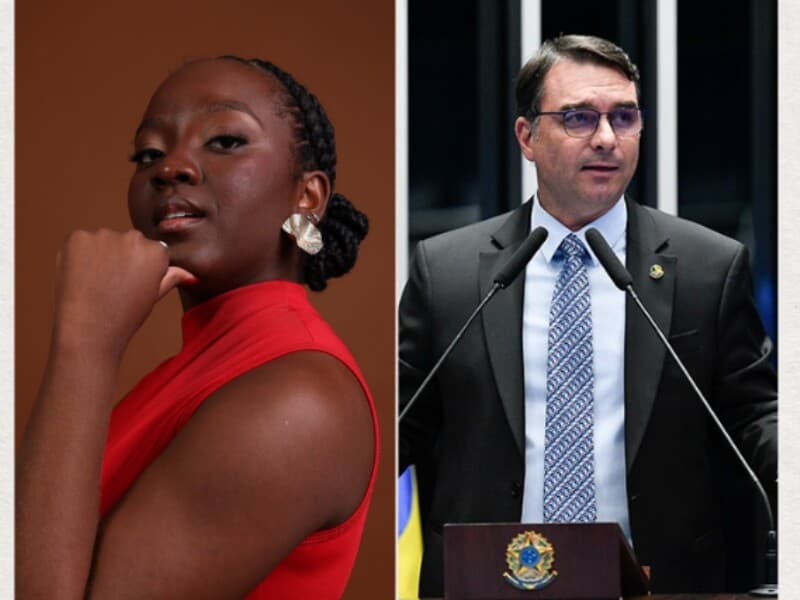 Flávio Bolsonaro pediu investigação de postagens sobre Nossa Senhora Aparecida feitas por Ana Elisa. - Montagem Congresso em Foco | Reprodução / Instagram | Roque de Sá / Agência Senado
