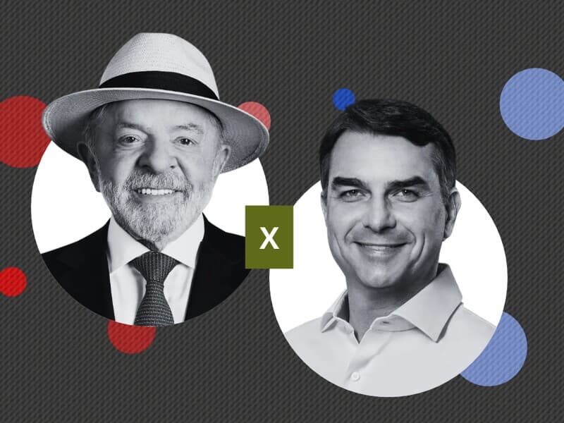 Flávio passou ao segundo turno com 1,8 ponto percentual à frente de Lula. Pesquisas indicam disputa equilibrada em nova rodada de votação. - Arte Congresso em Foco Flávio passou ao segundo turno com 1,8 ponto percentual à frente de Lula. Pesquisas indicam disputa equilibrada em nova rodada de votação. - Arte Congresso em Foco