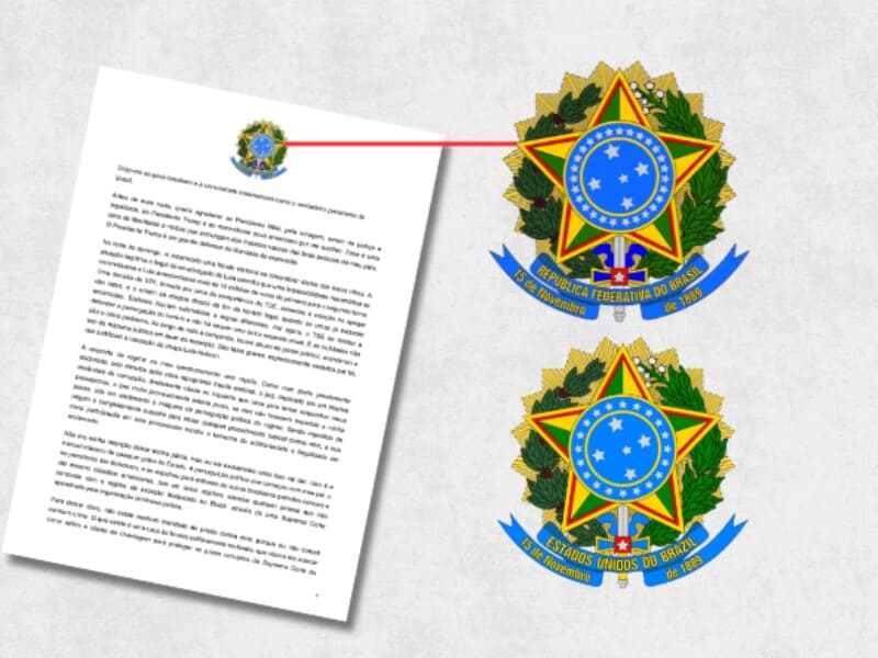 Brasão da carta de Flávio: erro pode configurar uso indevido de símbolo. - Arte Congresso em Foco 